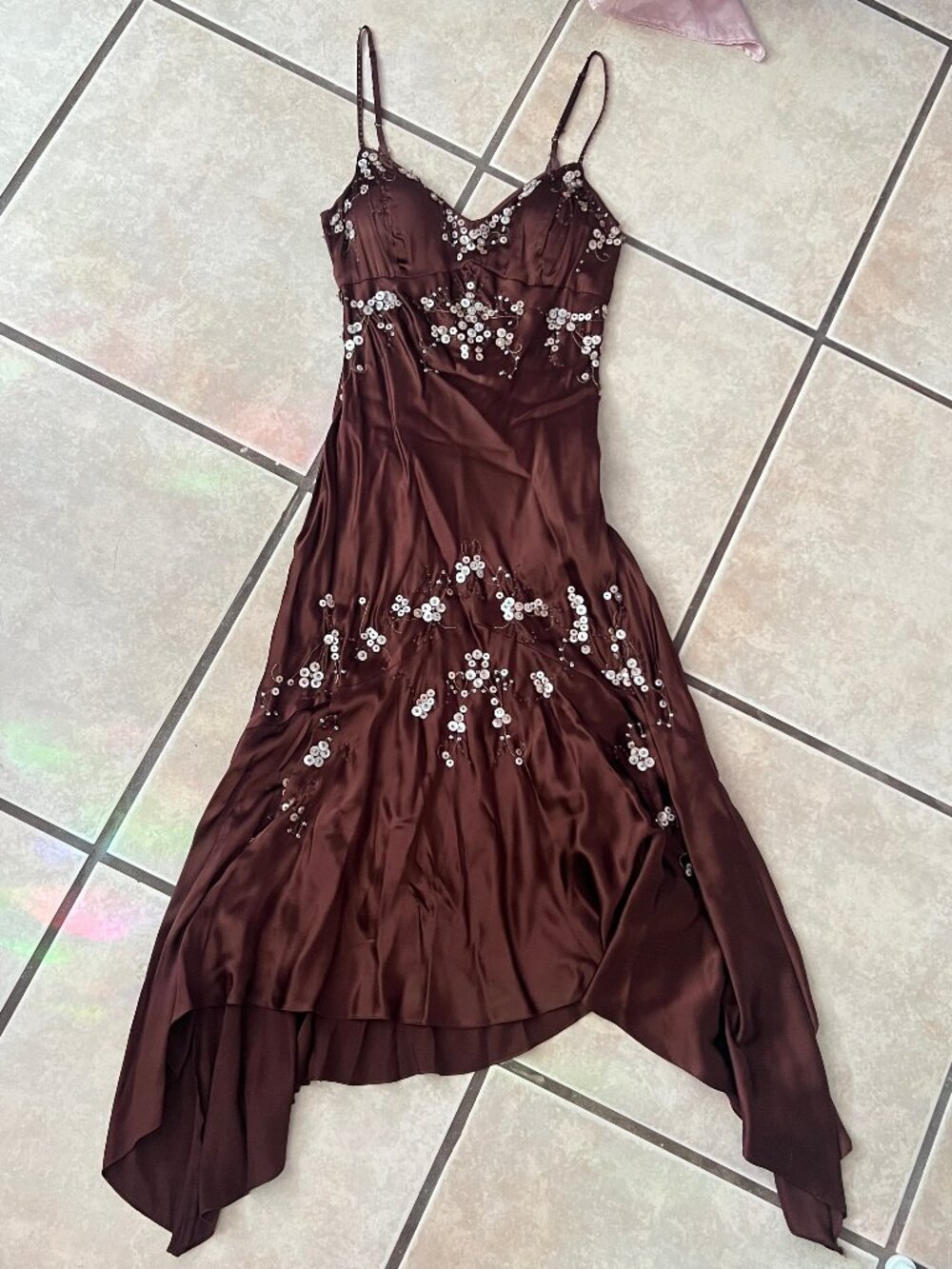 ECI New York Vintage Brown Silk Sequined Beaded Dress - Size 4
